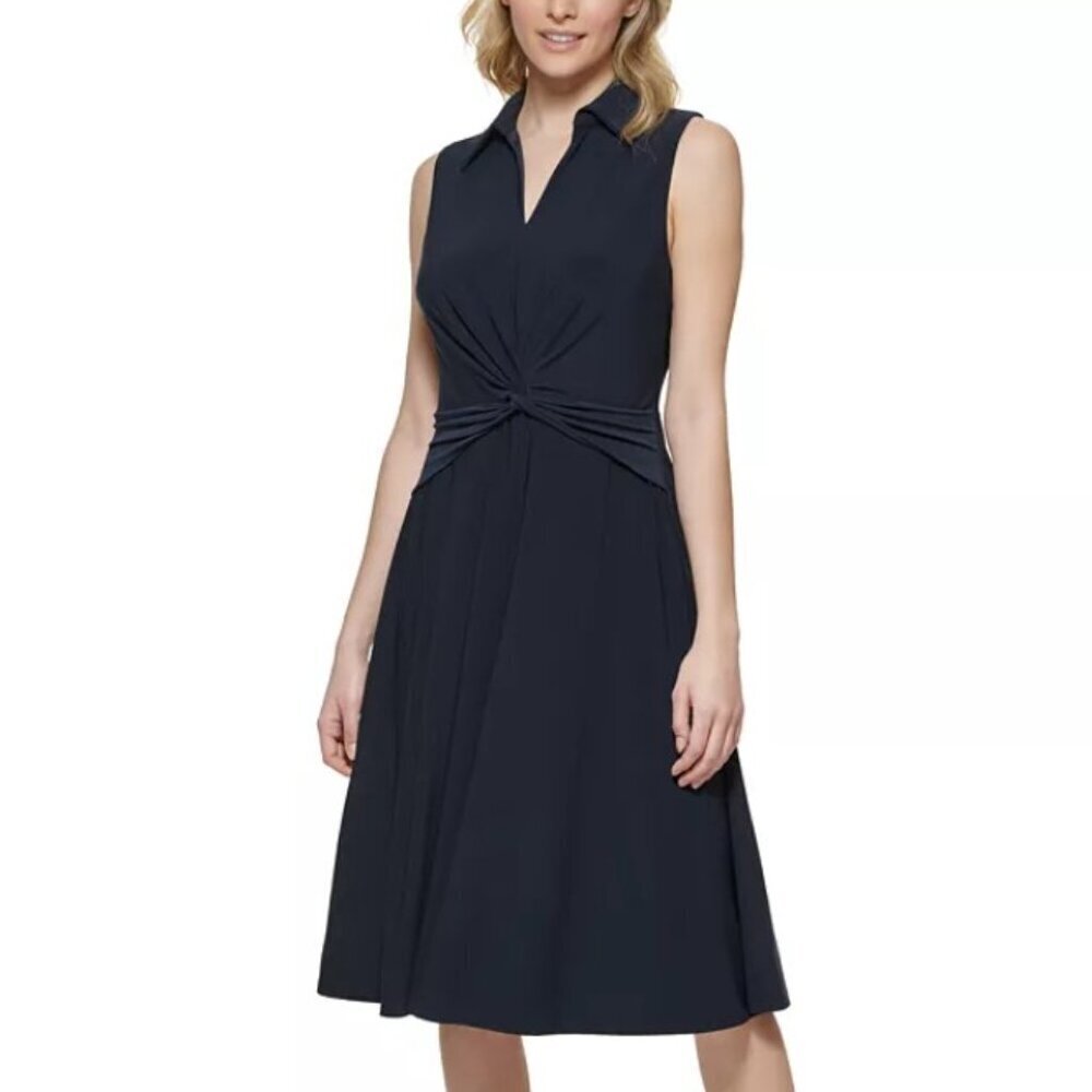 Tommy Hilfiger Women's Twist-Front Midi Dress – NWT – Size 2 – Navy